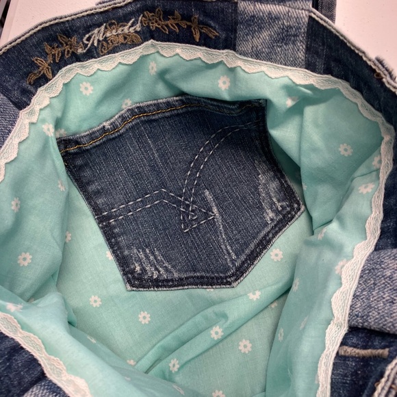 Handmade Upcycled Denim Shoulder Bag/Tote, Distressed Denim, Casual, Boho - Picture 3 of 3